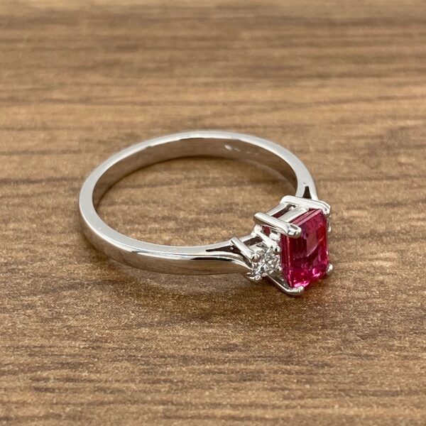 White gold ring with ruby and diamonds.