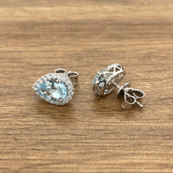 Pair of pear-shaped aquamarine earrings.