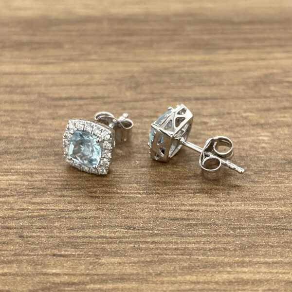 Aquamarine and diamond square earrings.