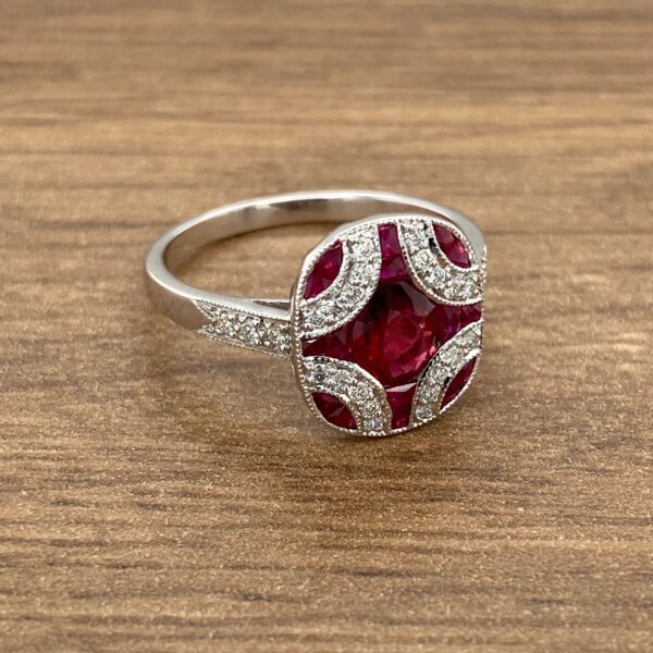 Diamond and ruby engagement ring.