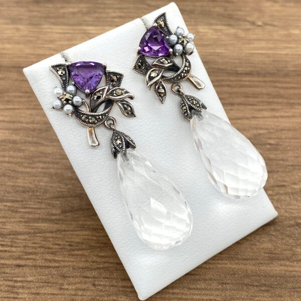Amethyst and crystal teardrop earrings.
