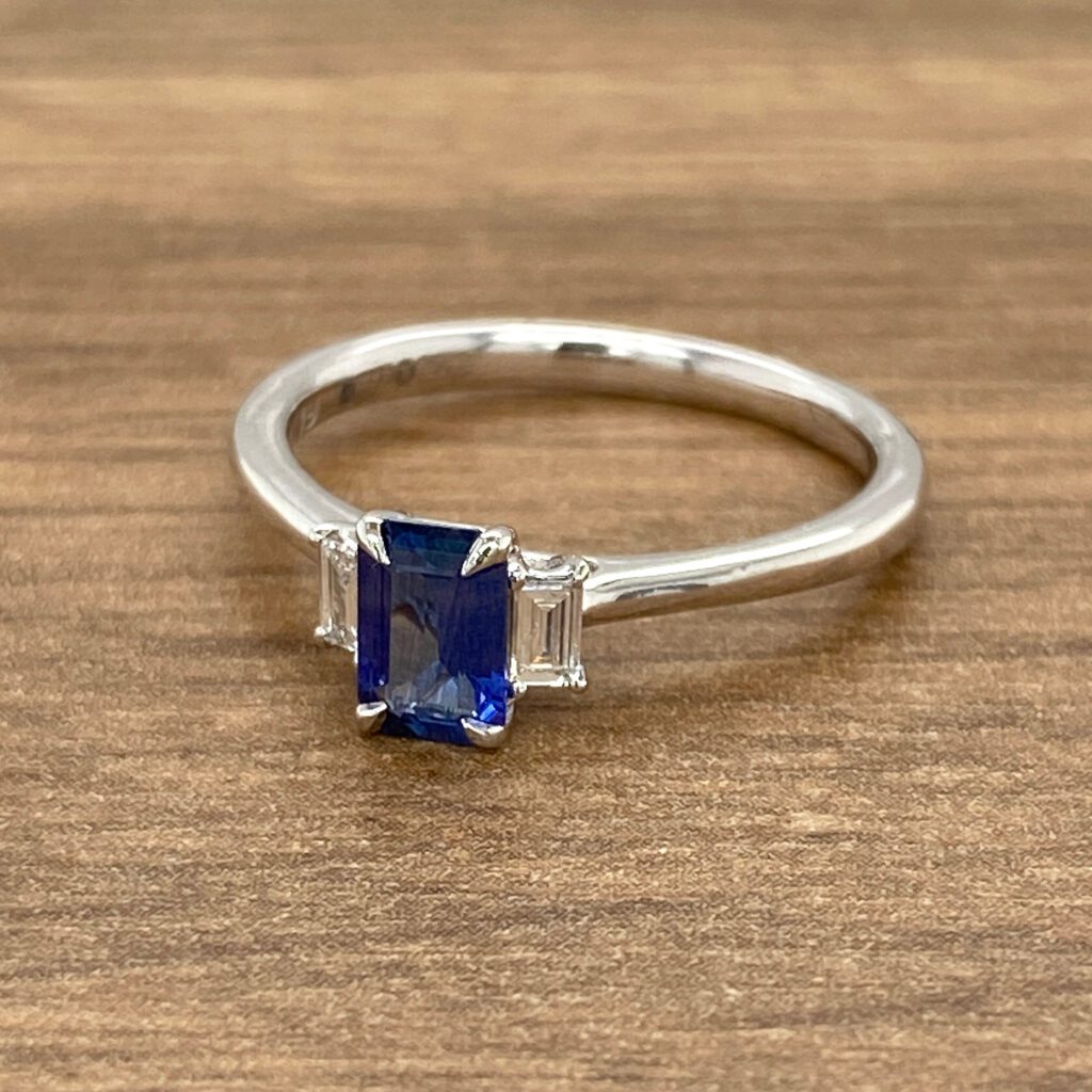 Sapphire and diamond engagement ring.