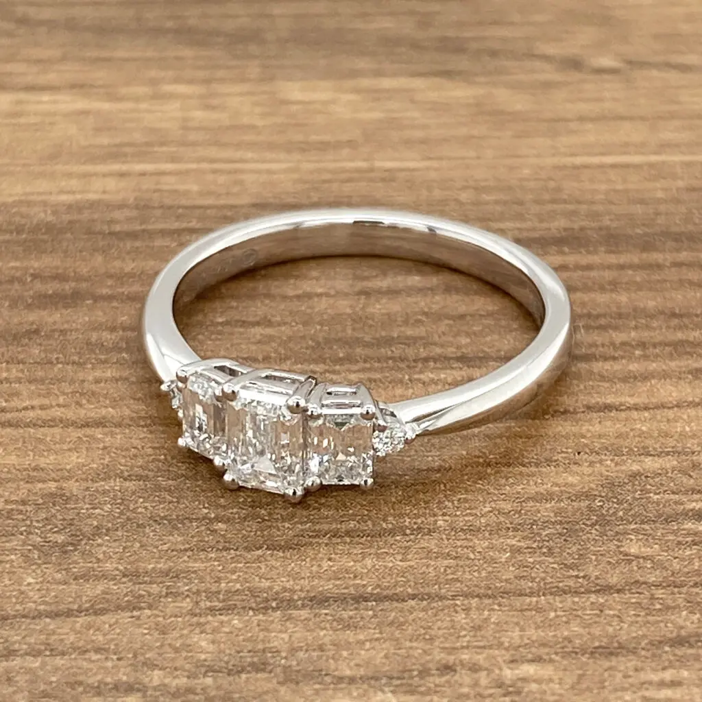 Diamond engagement ring with three stones.