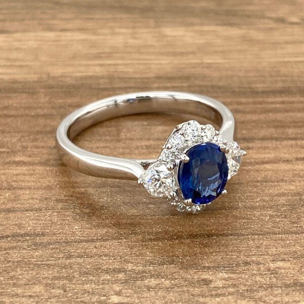 Diamond and sapphire engagement ring.