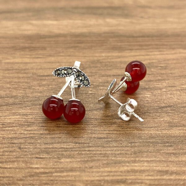 Silver cherry earrings with marcasite.