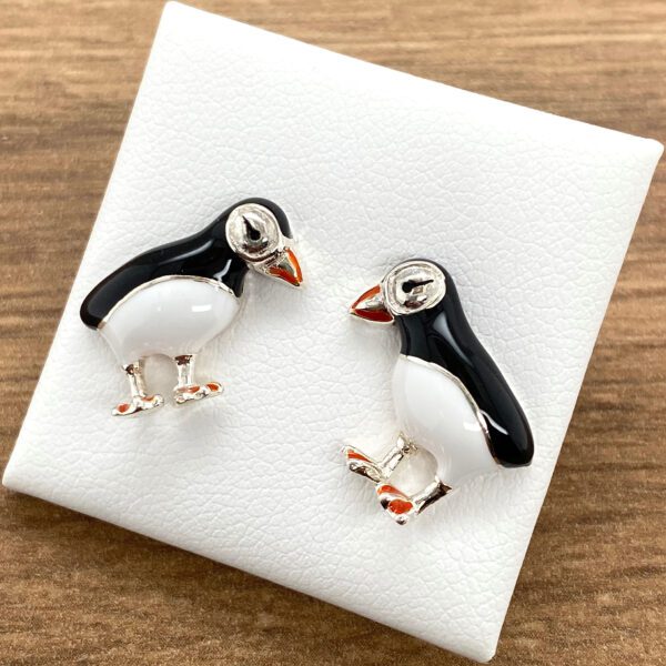 Cute puffin sterling silver earrings.