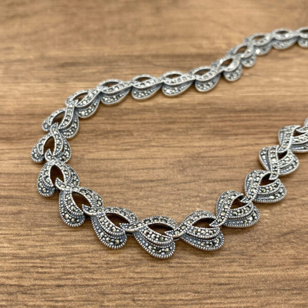 Silver marcasite leaf necklace.