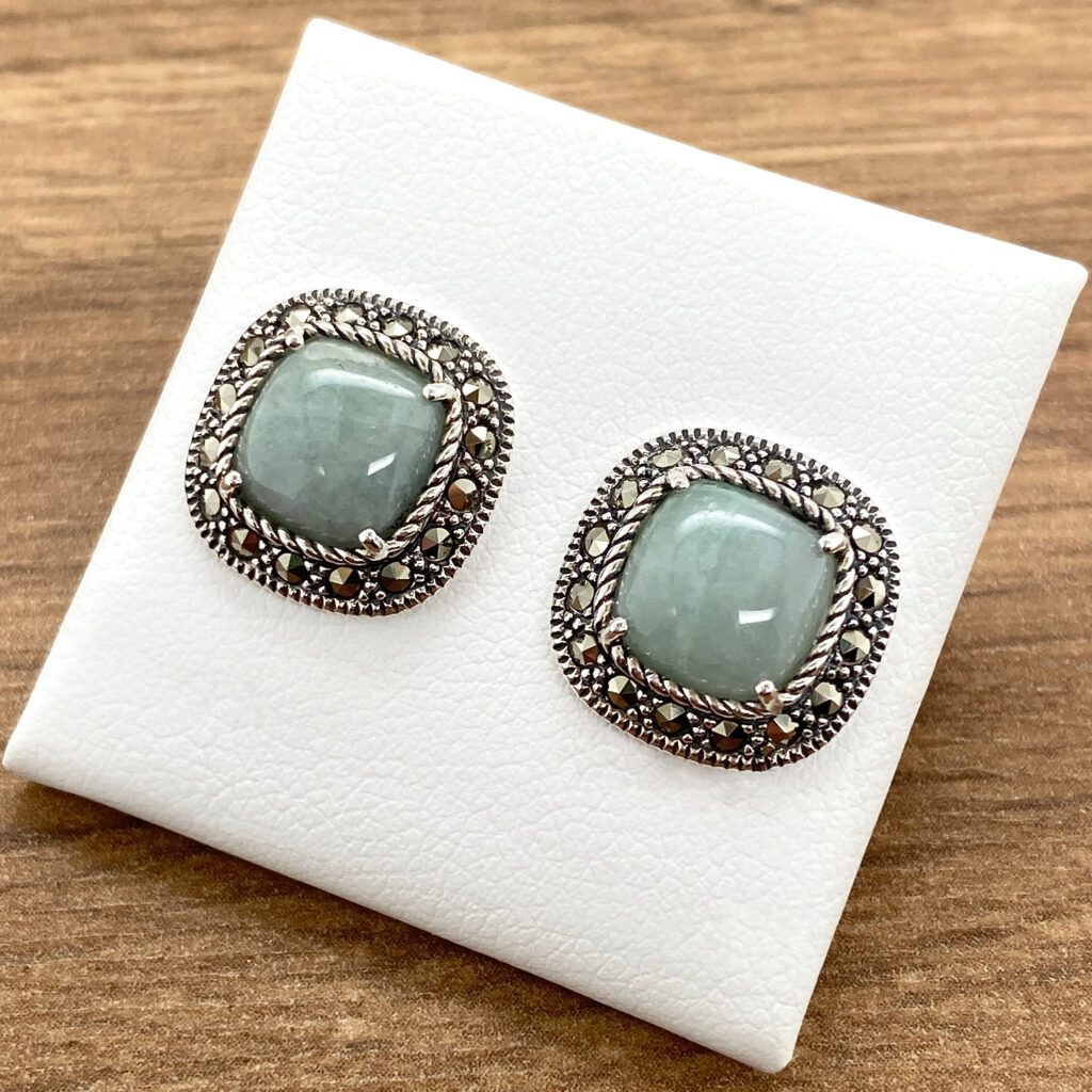 Jade and marcasite sterling silver earrings.