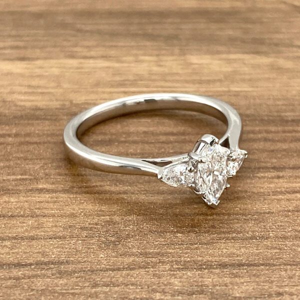 Three-stone marquise diamond ring.