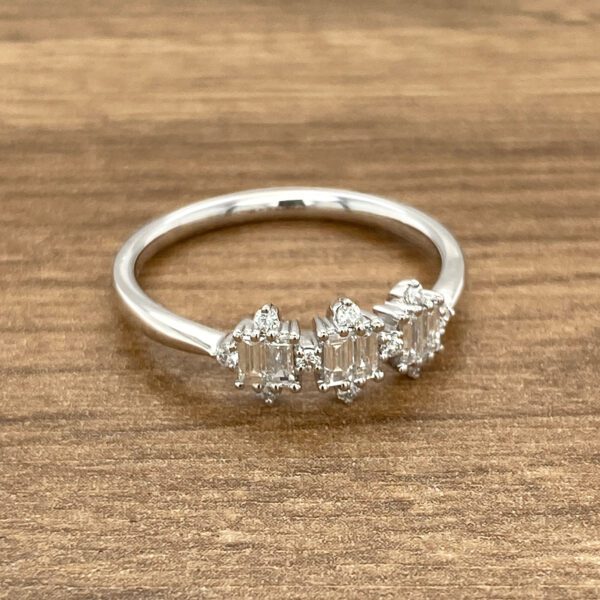 Diamond baguette ring in white gold.
