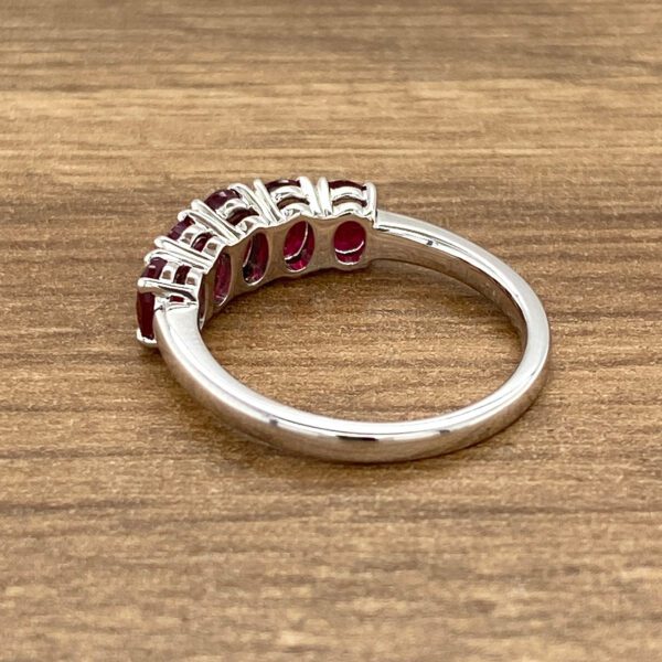 White gold ruby five-stone ring.