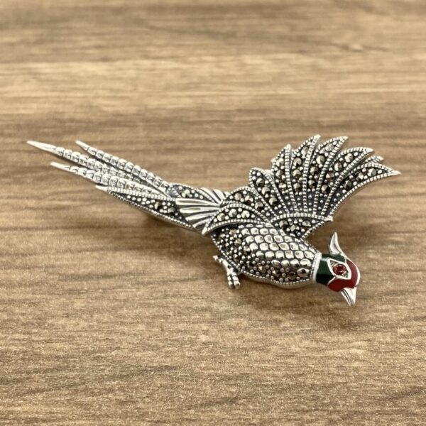 Sterling silver marcasite pheasant brooch.