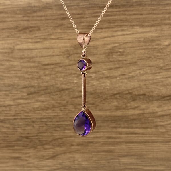 Amethyst pendant necklace, rose gold.