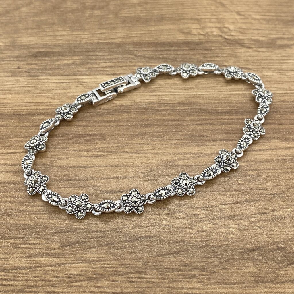 Silver marcasite flower bracelet.