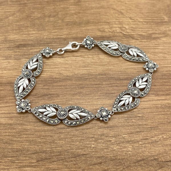 Silver marcasite leaf bracelet.