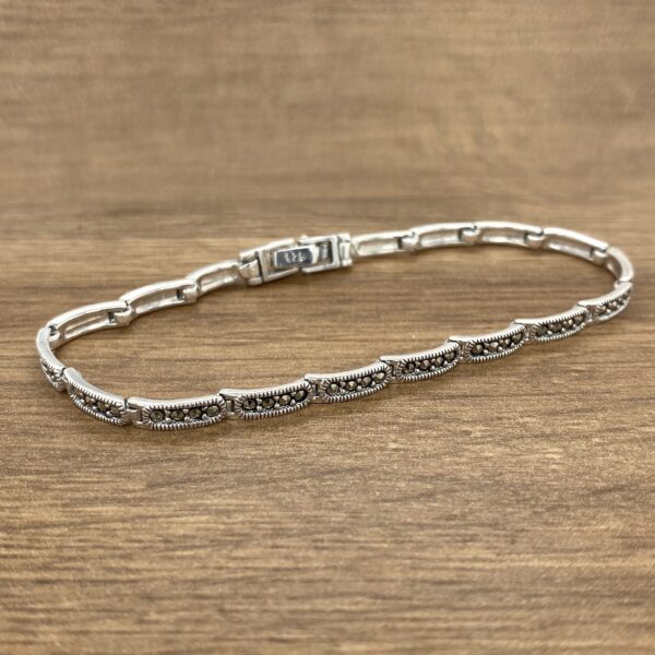 Silver marcasite link bracelet.