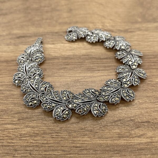 Silver marcasite leaf bracelet jewelry.