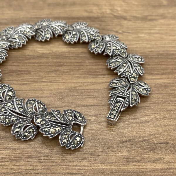 Silver marcasite leaf bracelet clasp.