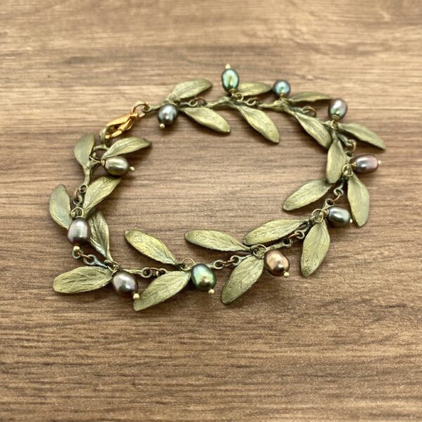 Bronze & Pearl Olive Leaf Bracelet, Michael Michaud
