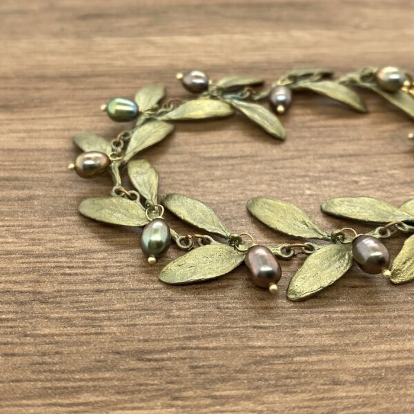 Bronze & Pearl Olive Leaf Bracelet, Michael Michaud - Image 2