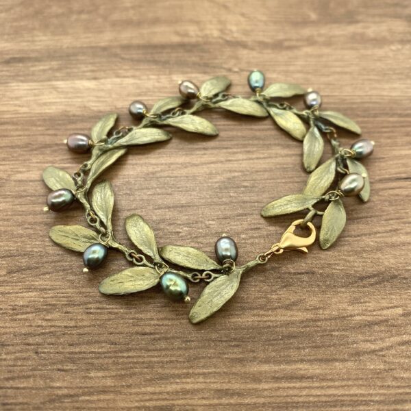 Bronze & Pearl Olive Leaf Bracelet, Michael Michaud - Image 4