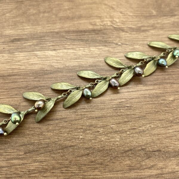 Bronze & Pearl Olive Leaf Bracelet, Michael Michaud - Image 3