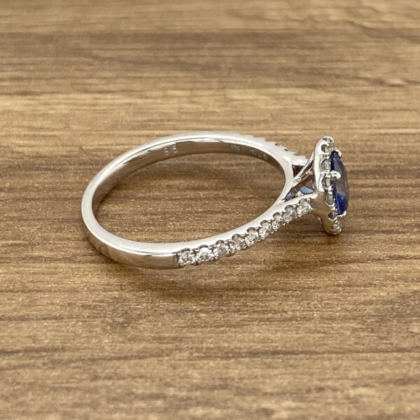 Diamond and sapphire halo ring.